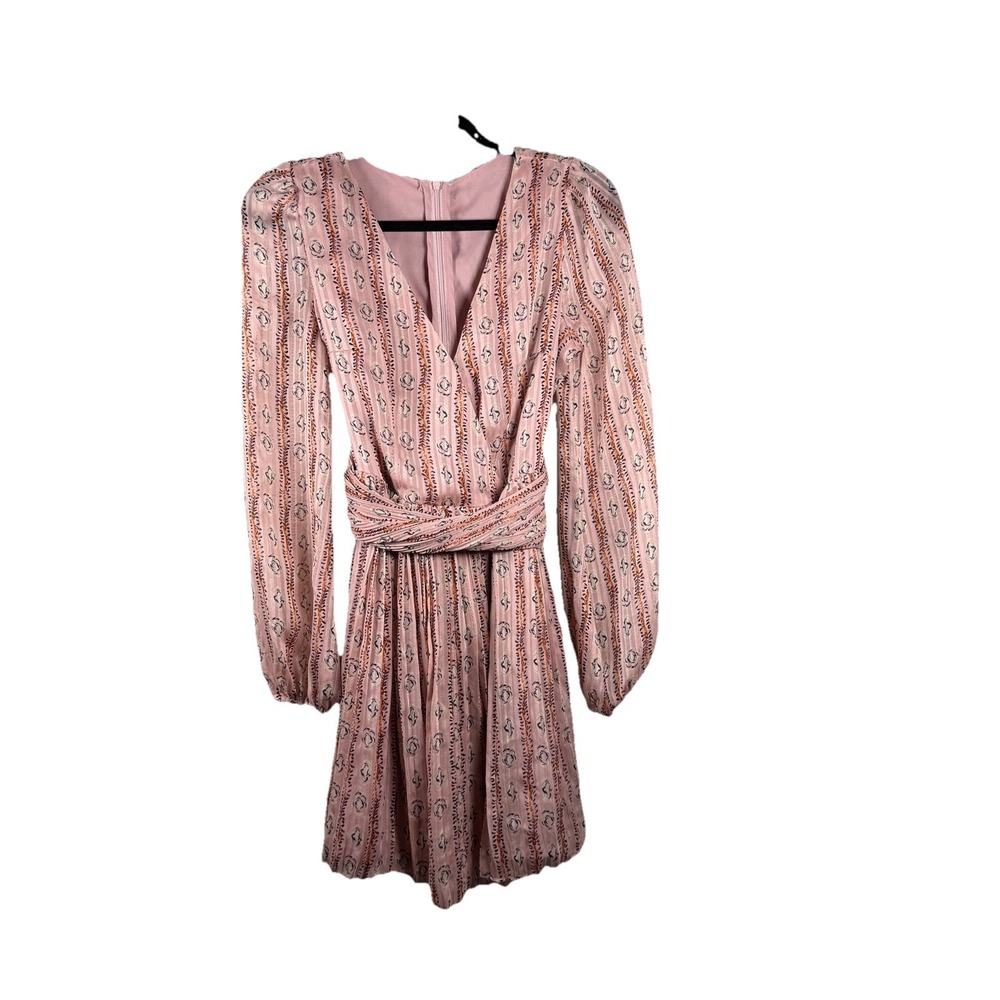 Peasant Dress Pink Floral/abstract Fit Flare Size Small Long Sleeve Belt‎ Midi